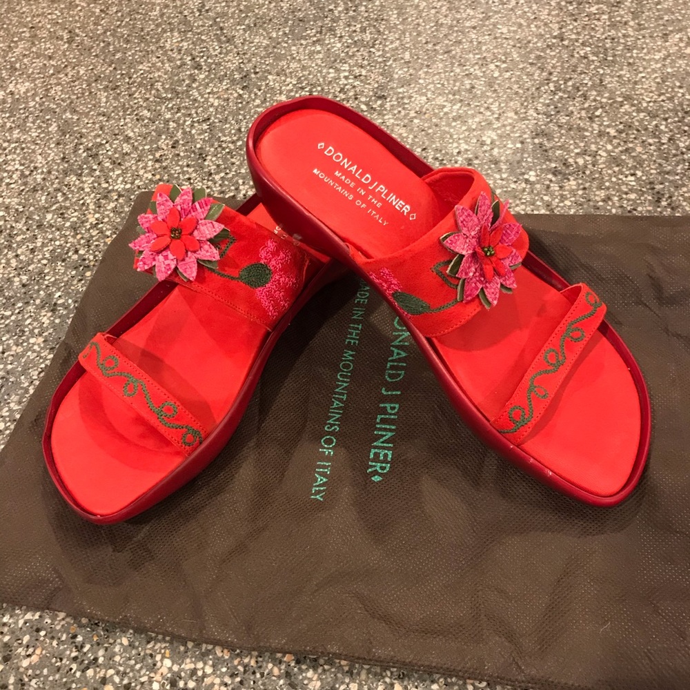 Donald J. Pliner Red Embroidered Sandals